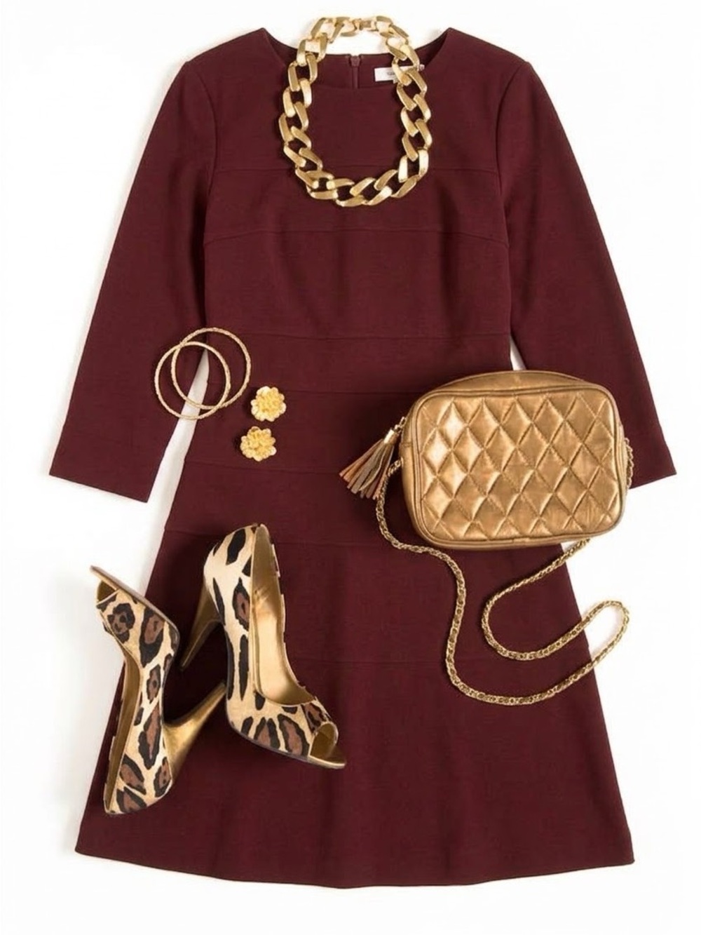 NATAN (luxury) $850 • 18” PTP Small • Scoop Neck Knee-Length Dress Burgundy